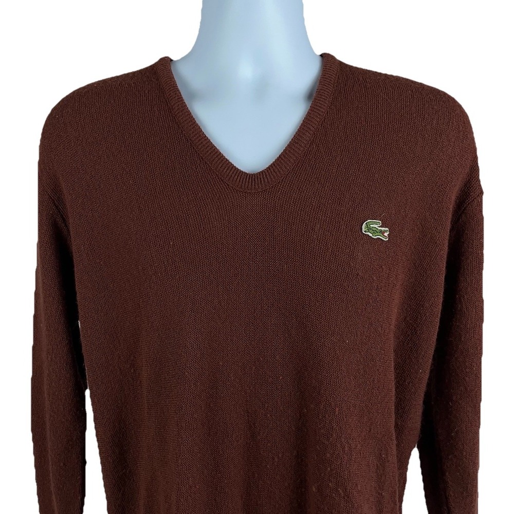 Vintage 80s Izod Lacoste V-Neck Grandpa Golf Sweater Preppy Grunge Yellow Large